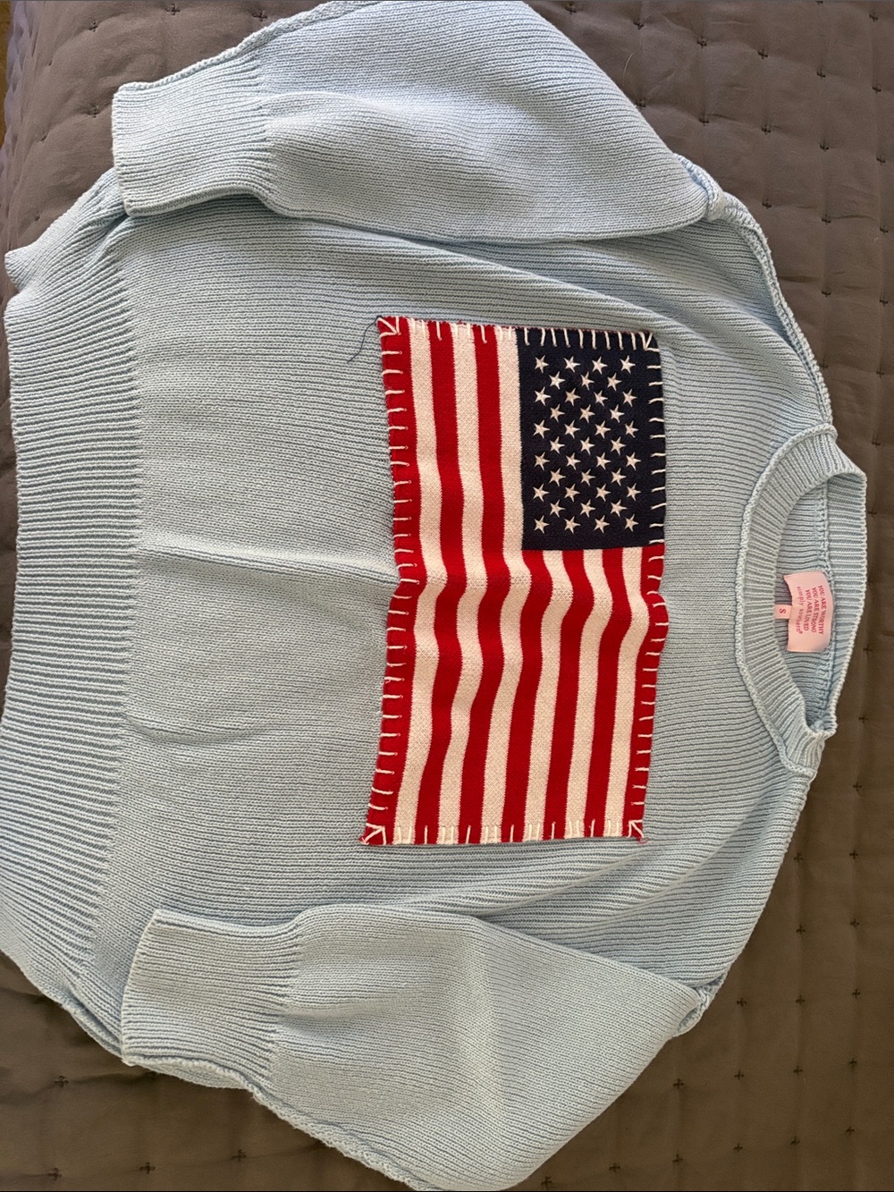 Simply Southern Light Blue Knit Sweater with Pink Motivational Tag